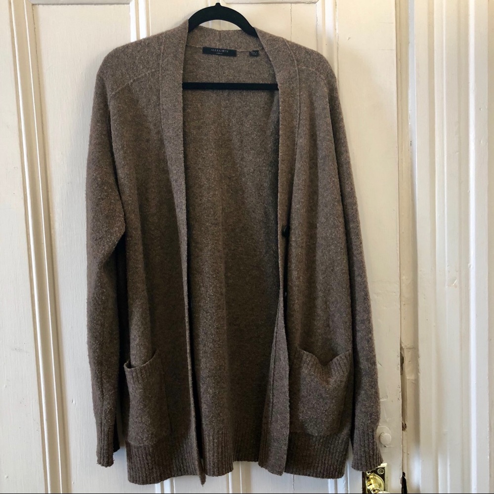 NWOT AllSaints long knit cardigan in brown